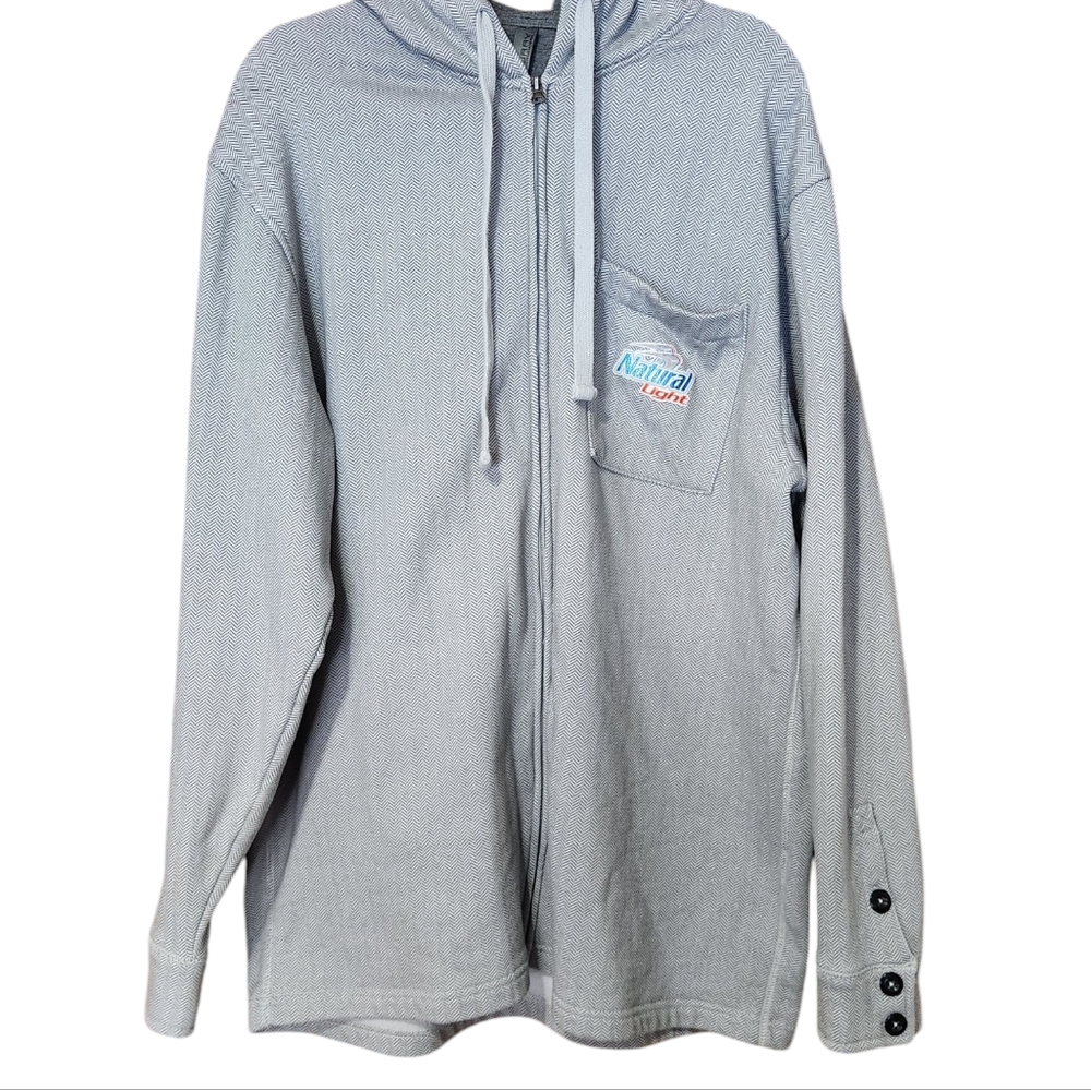 Natural Light Beer Sweatshirt Full Zip Hoody Gray Herringbone Mens Size XXL NWOT